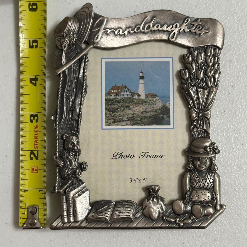 Perfect Granddaughter Picture Frame Pewter Relief Teddy Bear Tulips‎ 3.5x5 New